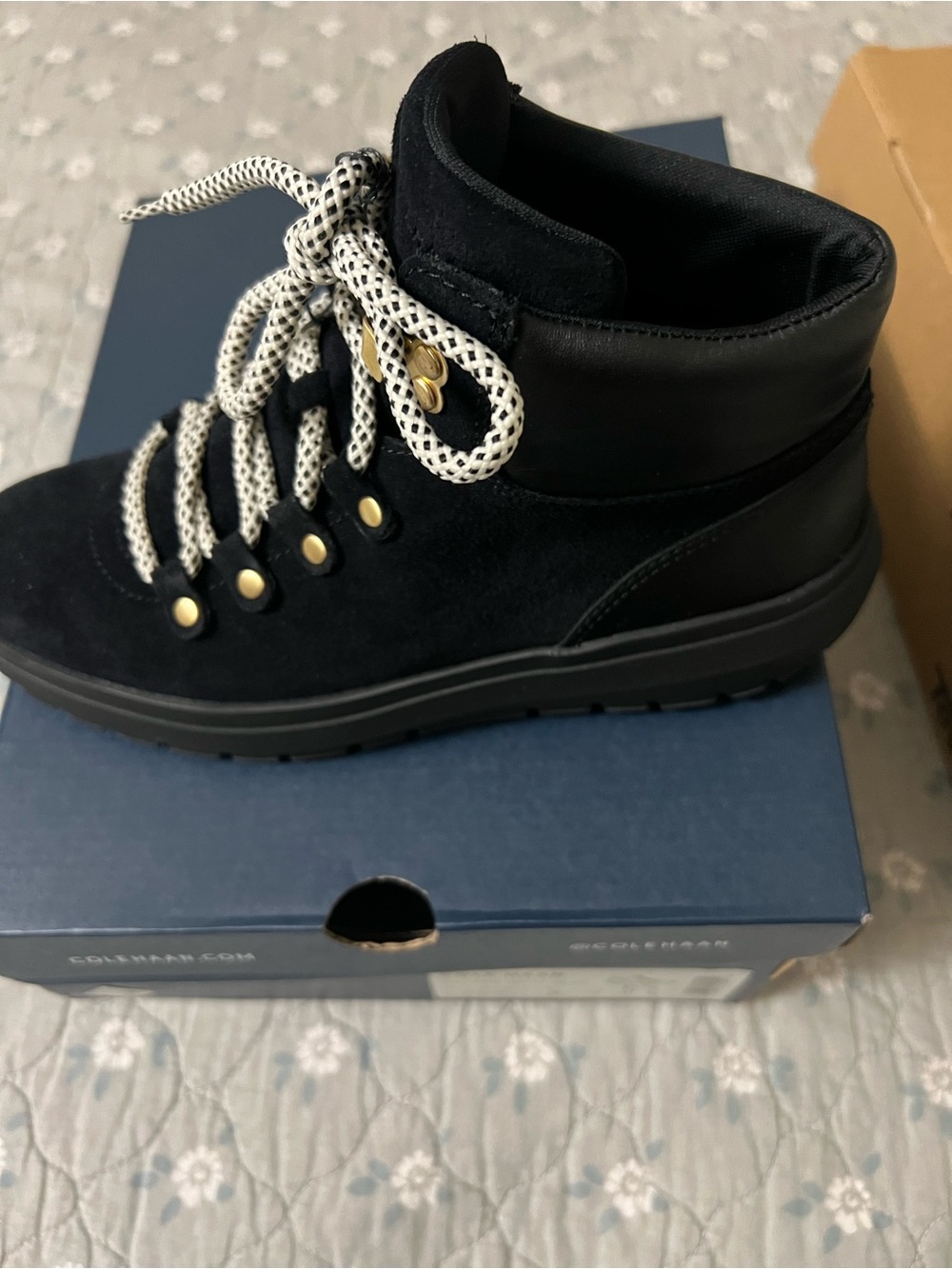 Coleman Black Suede Ankle Boots with White Laces